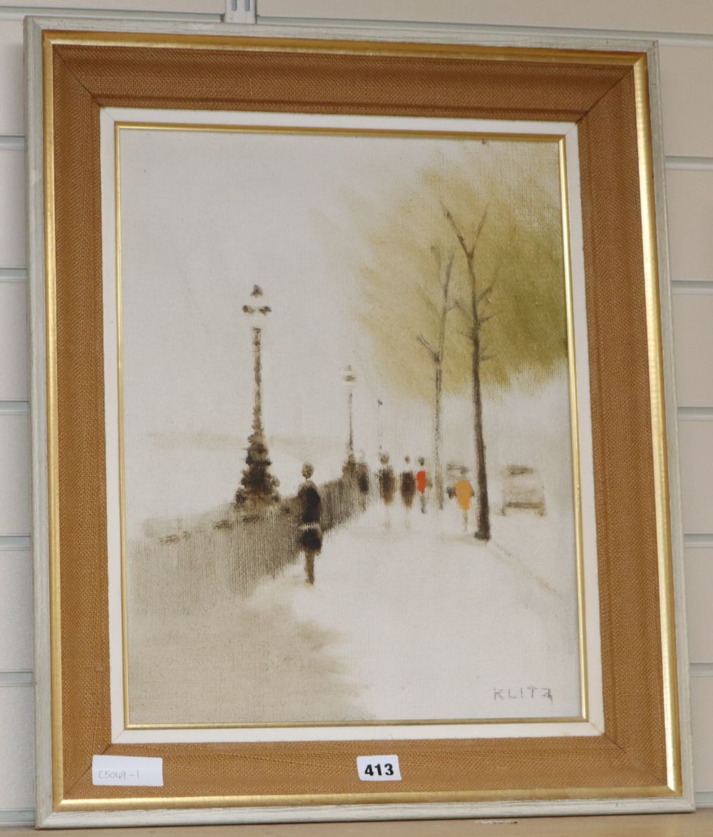 Anthony Klitz (1917-2000) oil on canvas, View along the Embankment, signed with artist stamp, dated 1970 verso, 44 x 34cm